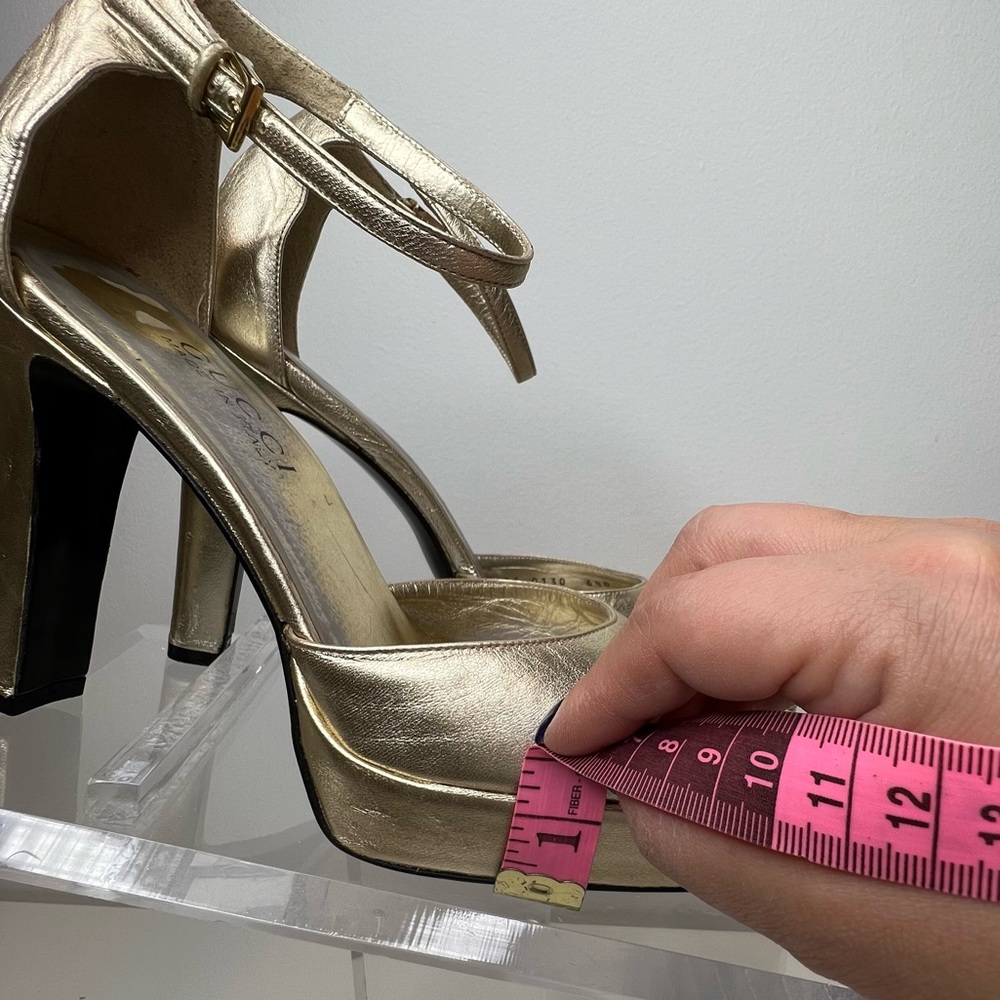 Gucci Metallic Gold Platform Ankle-Strap Pumps - Picture 9 of 16
